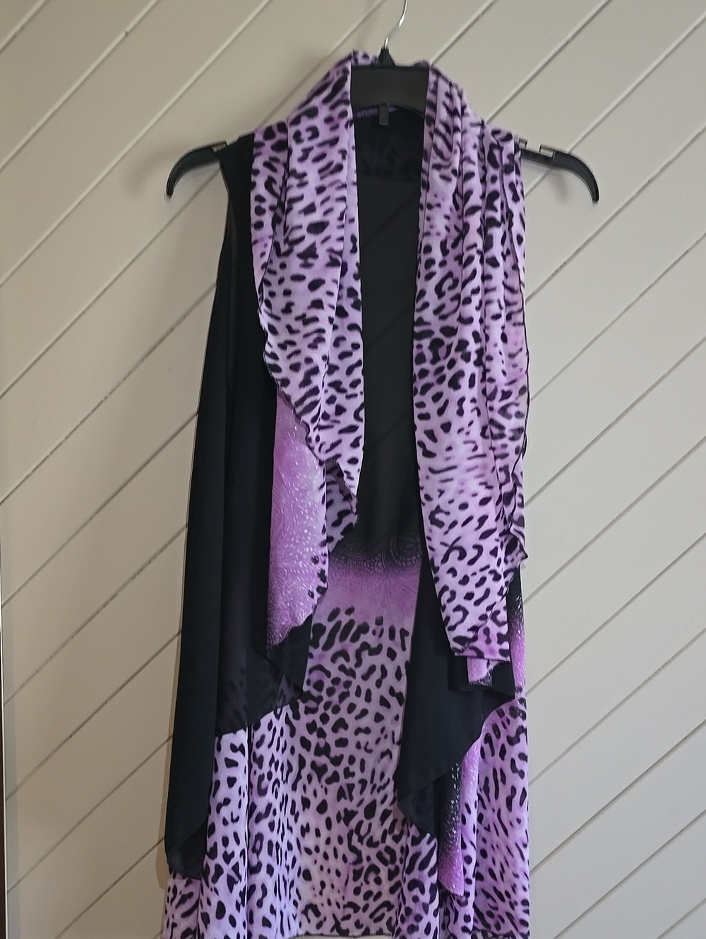 Lavender Leopard Print Layered Scarf Vest - Women Accessories